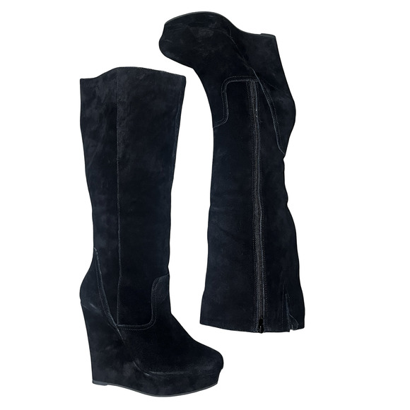 Steve Madden Boots Womens Size 10 Black Suede KRISTINN Wedge Knee High Platform - Picture 1 of 13